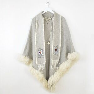 Vintage Alpaca Fur Trimmed Poncho